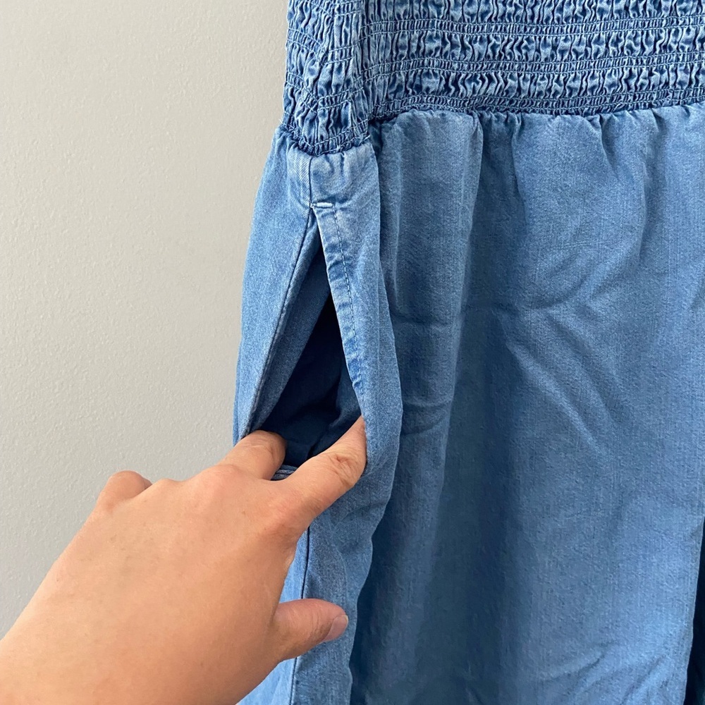 Rd Style Suzanne Chambray Tencil Smocked Waistband Pocket Skirt - Picture 4 of 5